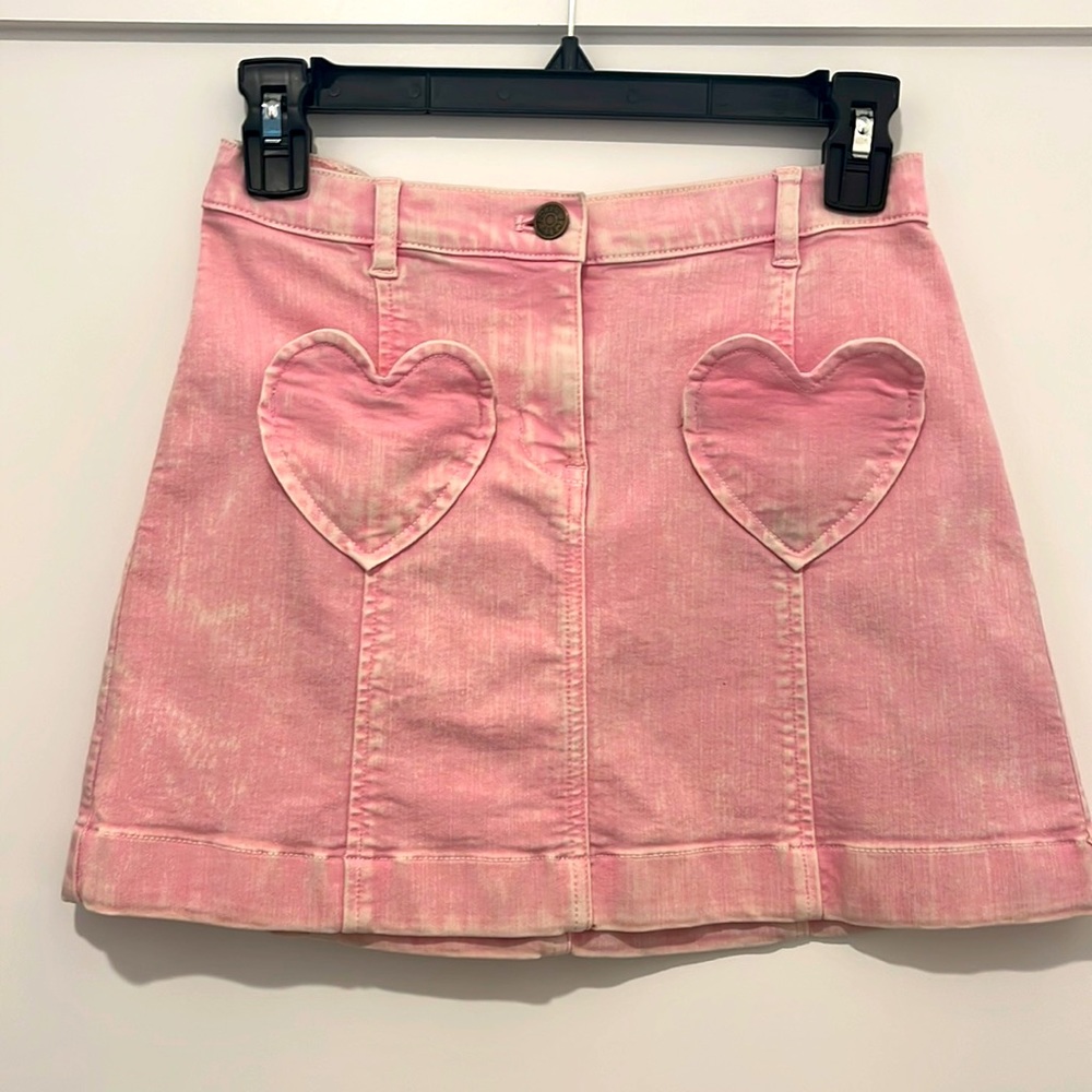 Crewcuts Pink Denim Skirt with heart pockets. Size 10.